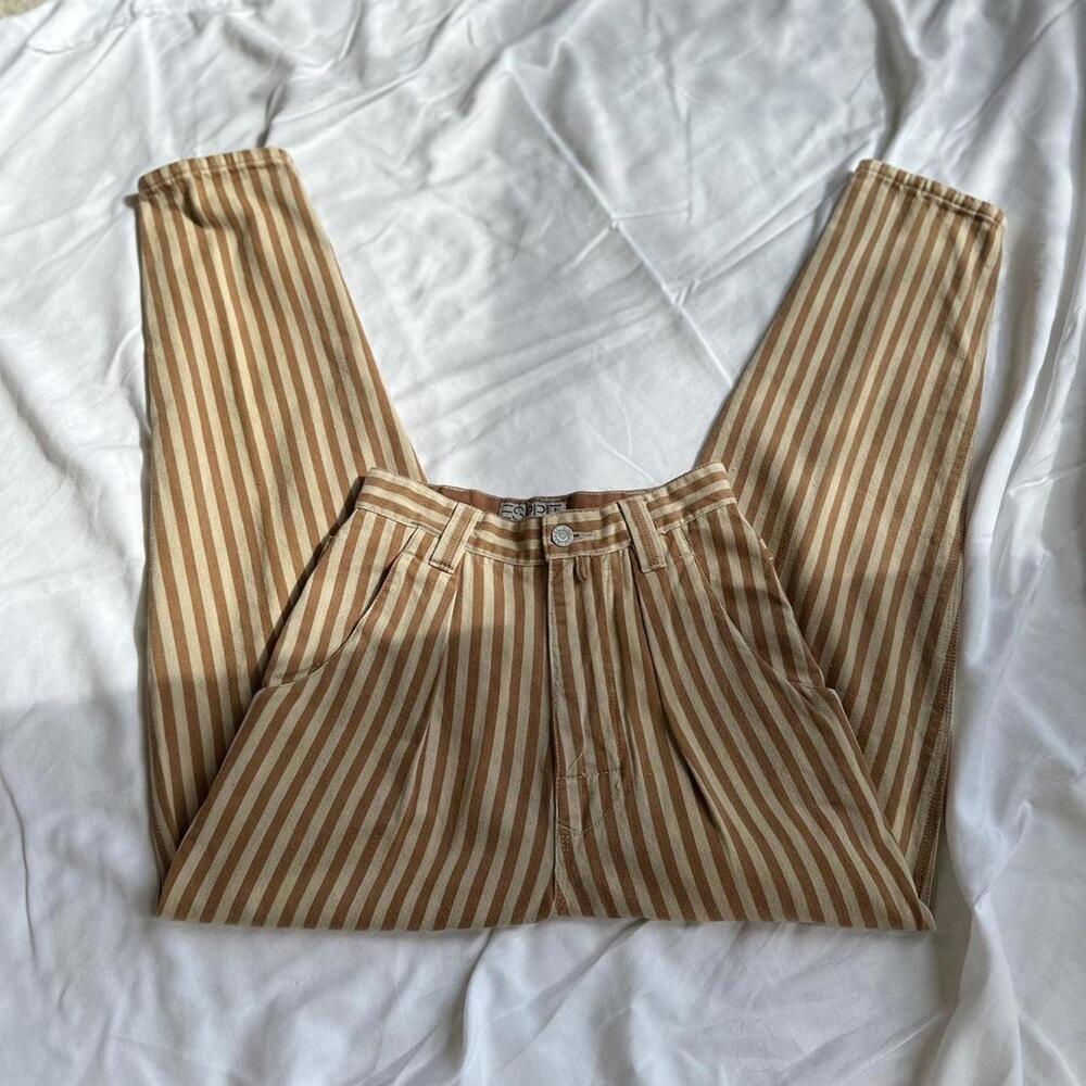 Vintage deadstock 80’s ESPIRIT tan and brown pinstriped straight leg denim pants